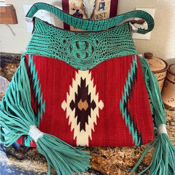 American Darling Hobo saddle blanket crocodile embossed genuine leather bag. NWT